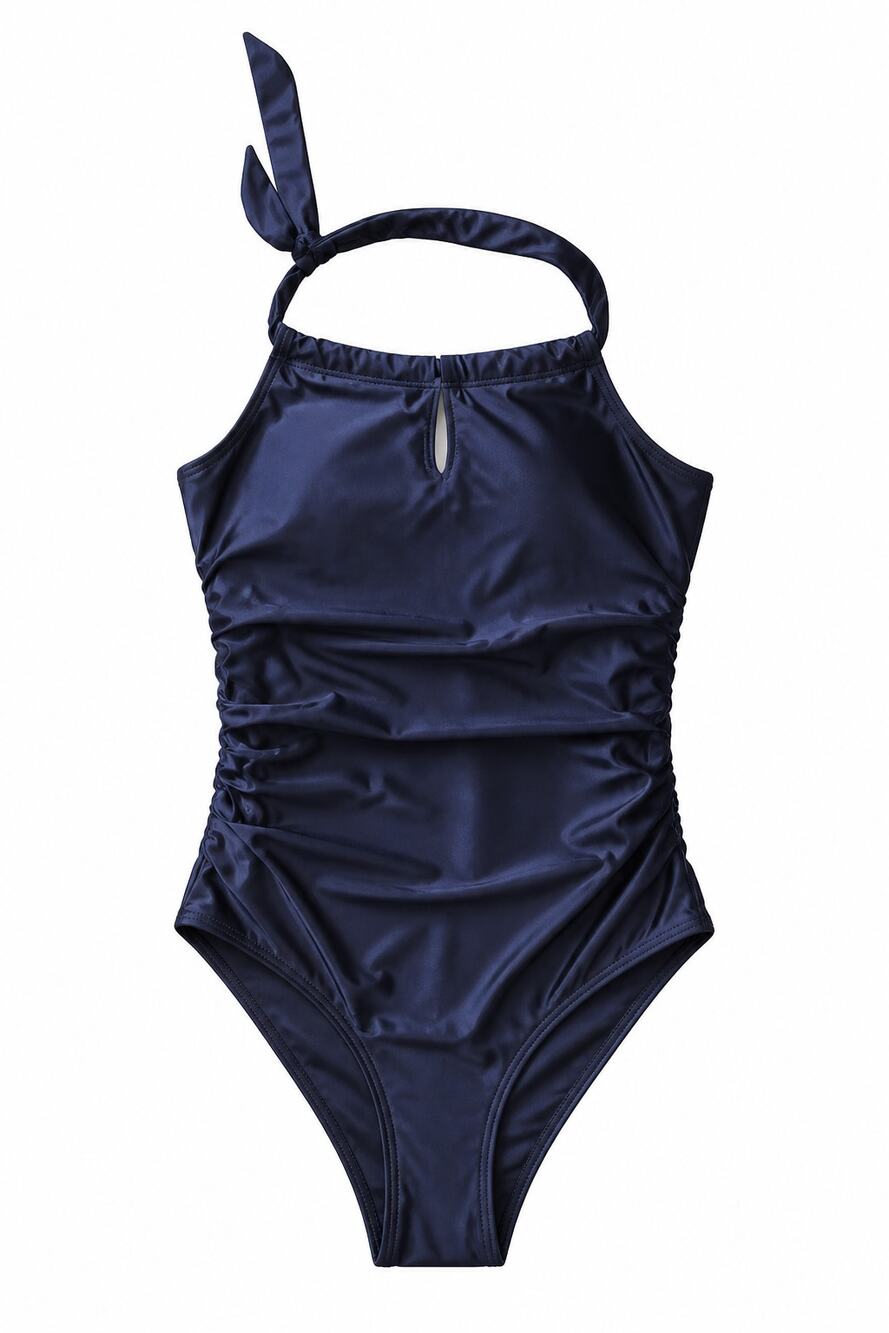 New! Serra Black One Piece Swimsuit SZ M Zip Front Halter Slimming Swimwear